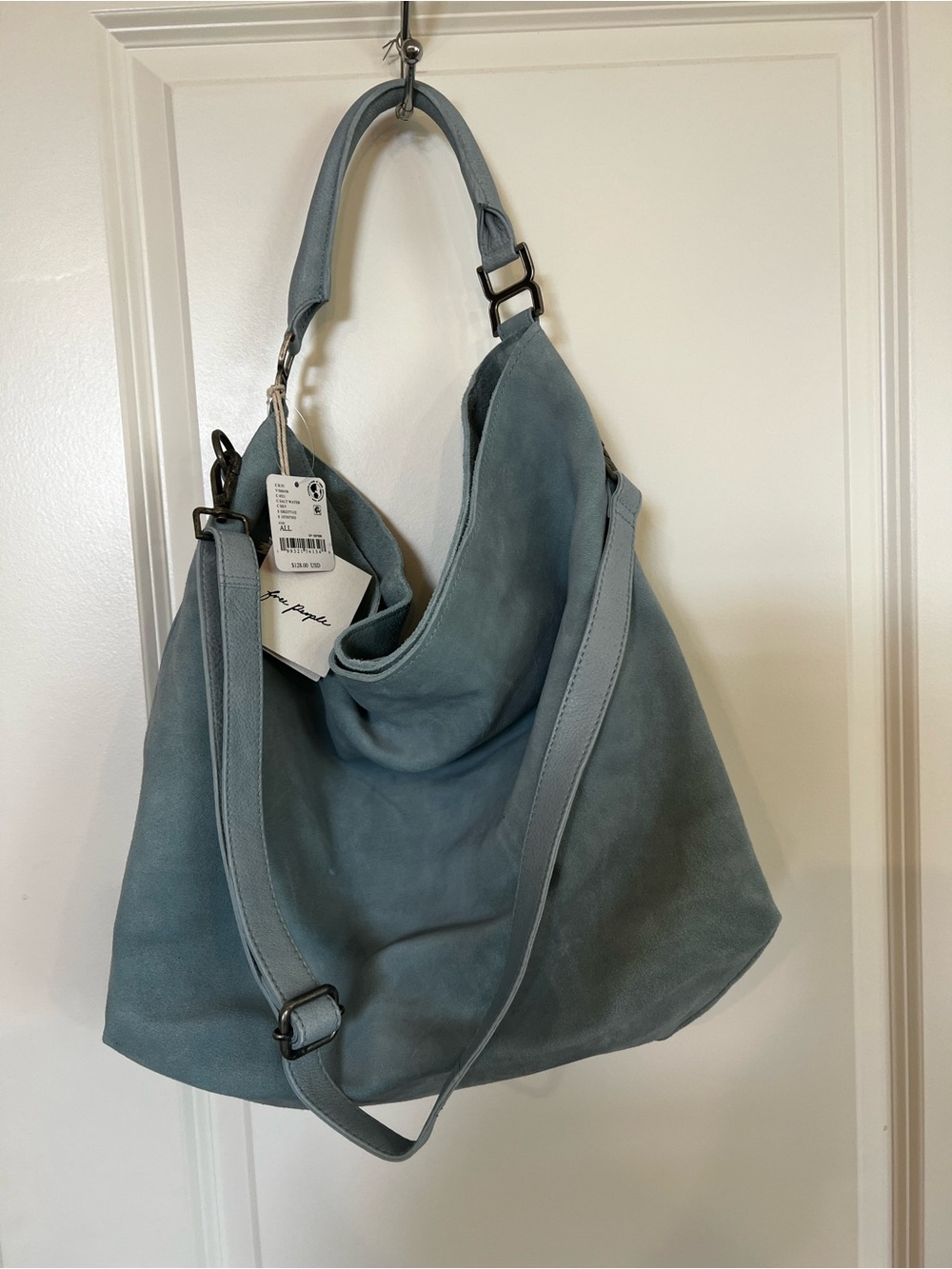 NWT Free People Suzie Suede Soft Light Blue Leather Shoulder Bag - Picture 8 of 12